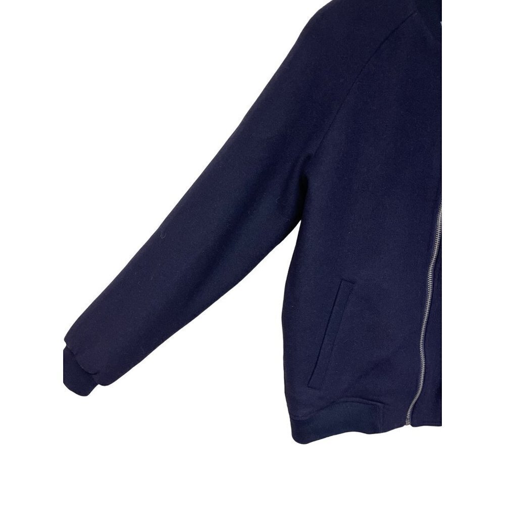 NEW! ASOS Navy Blue Full Zip Lined Polyester Wool Bomber Jacket Men's Small - Picture 2 of 12